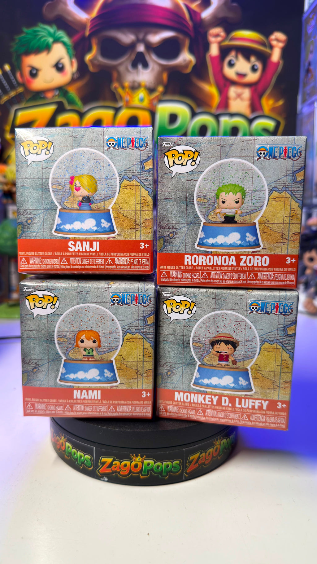 Funko Bundle Mini Snow Globe One Piece Zoro Luffy Nami Sanji