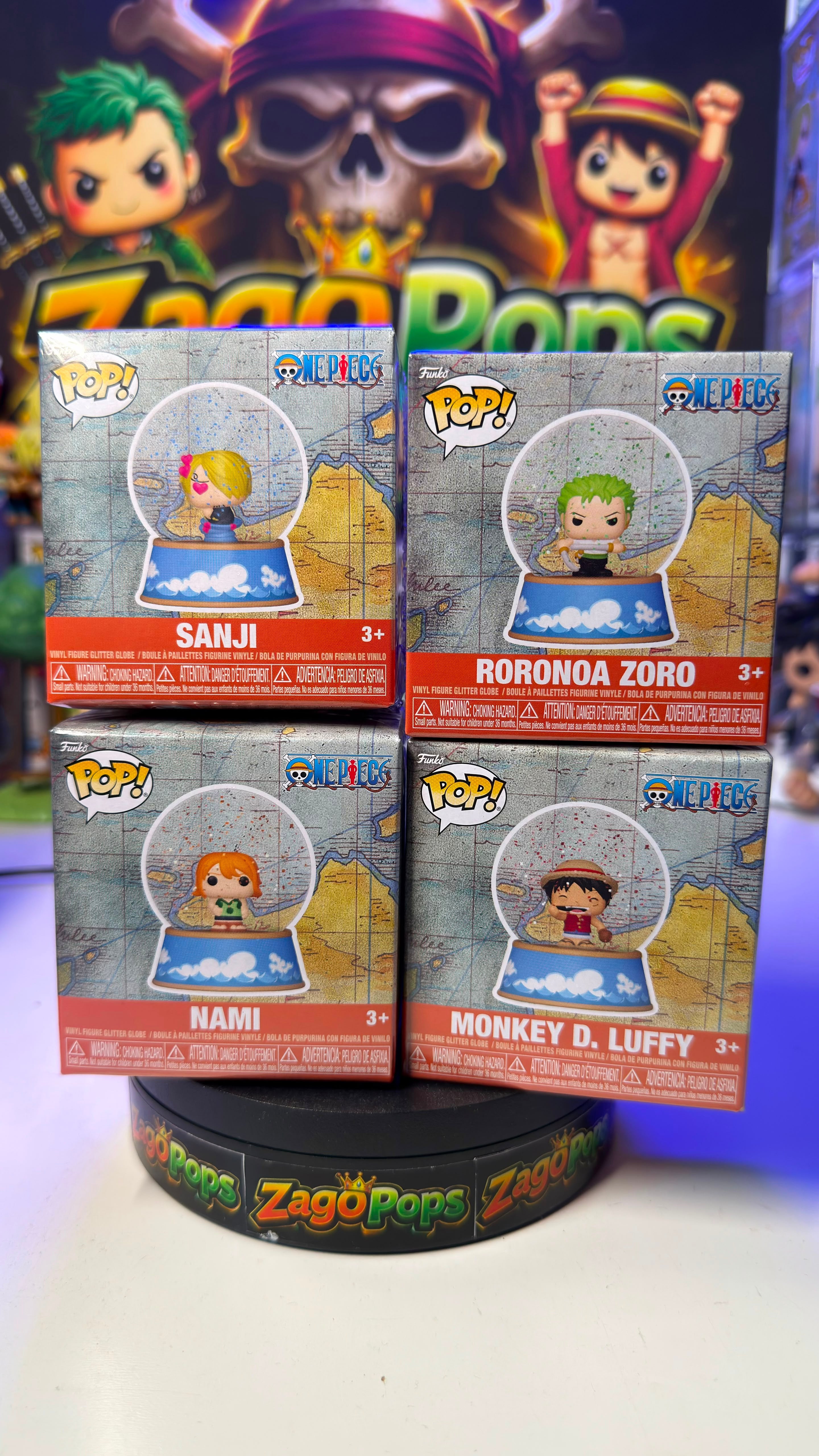 Funko Bundle Mini Snow Globe One Piece Zoro Luffy Nami Sanji