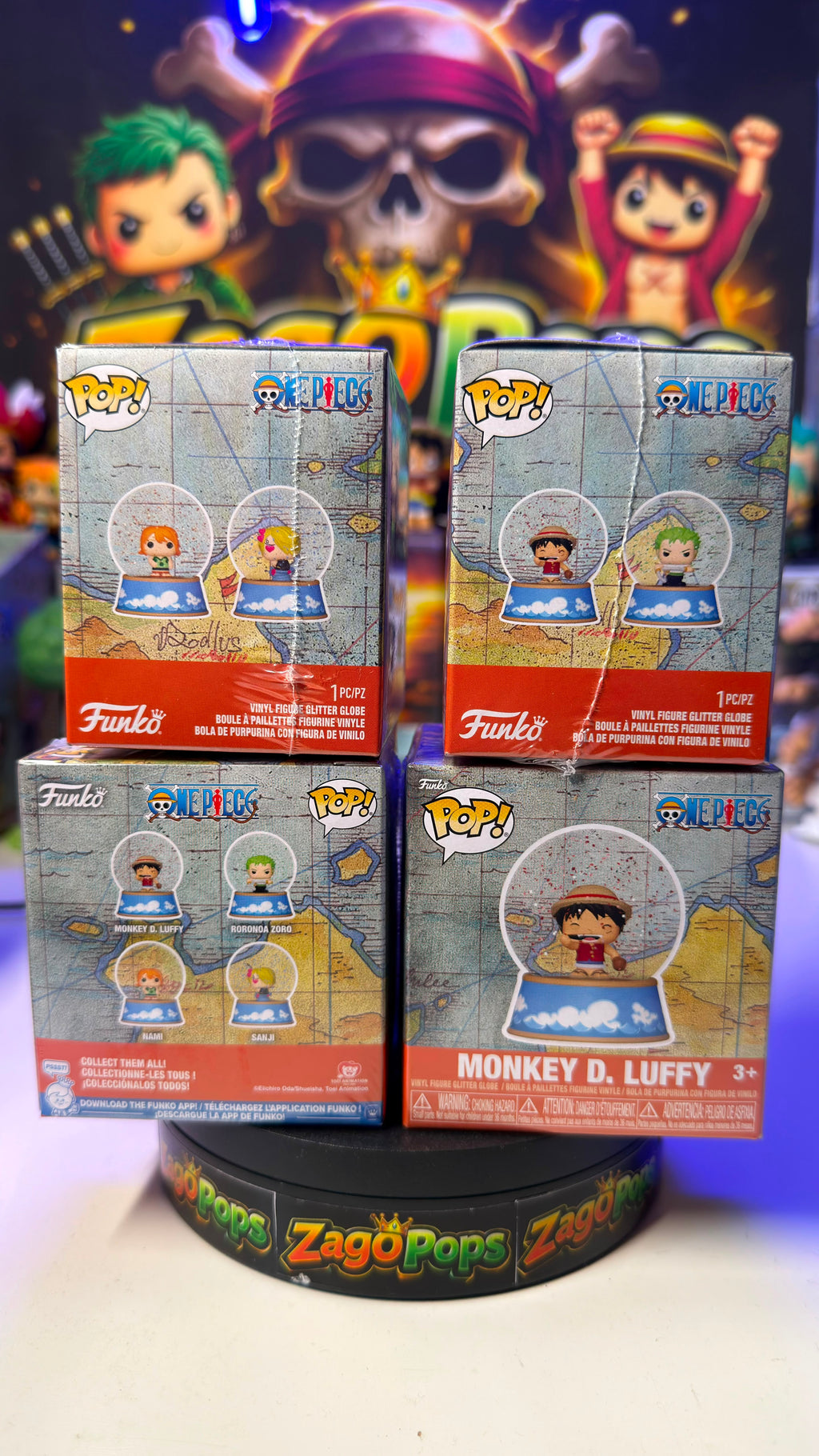 Funko Bundle Mini Snow Globe One Piece Zoro Luffy Nami Sanji